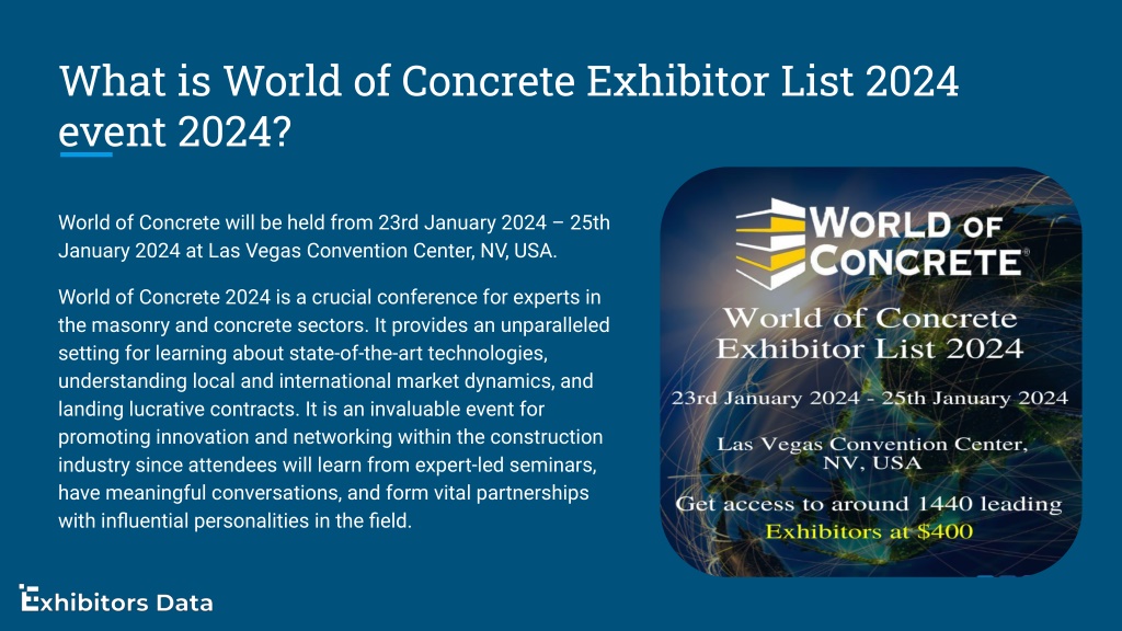 PPT World of Concrete Exhibitor List 2025 PowerPoint Presentation