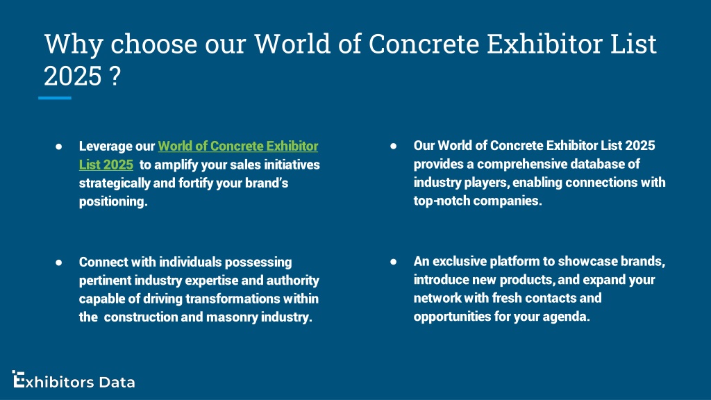 PPT World of Concrete Exhibitor List 2025 PowerPoint Presentation