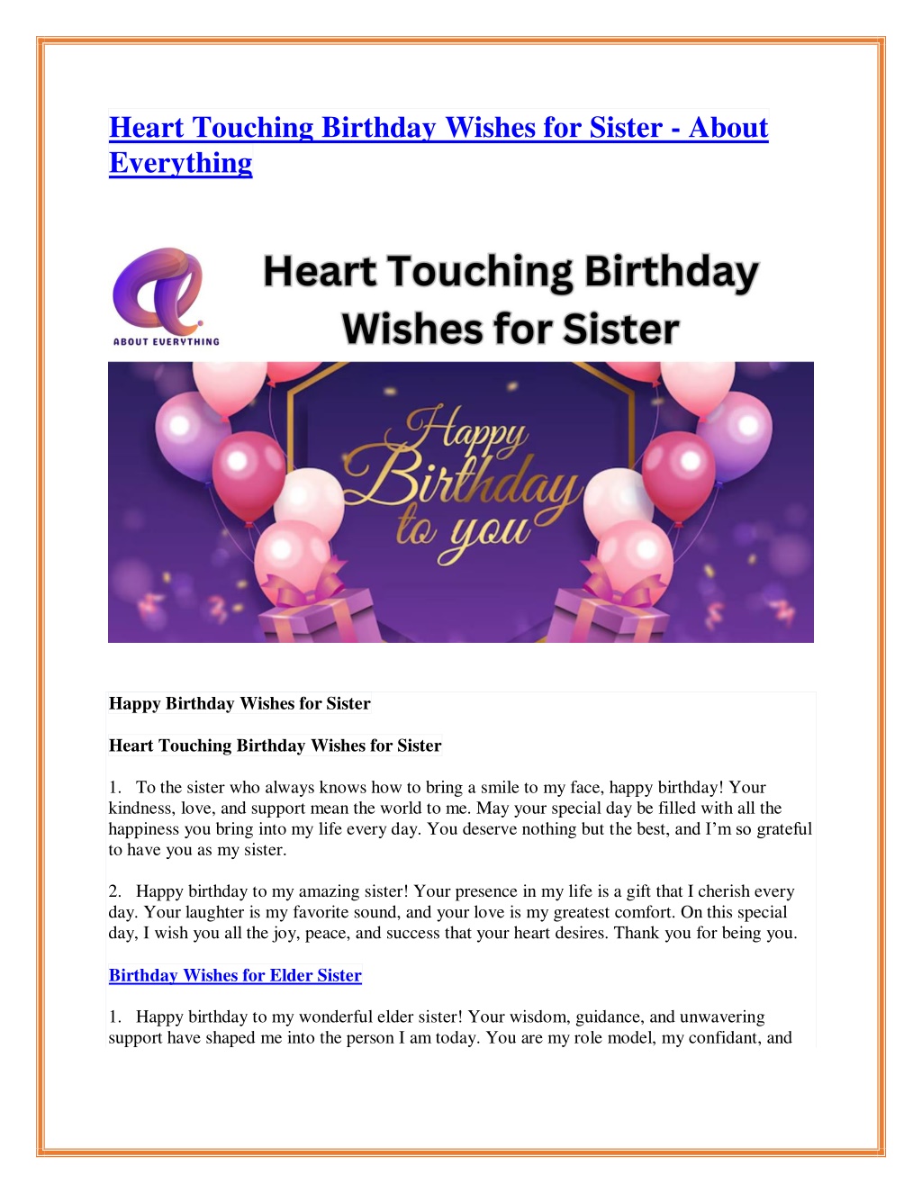 Ppt - Heart Touching Birthday Wishes For Sister Powerpoint Presentation 