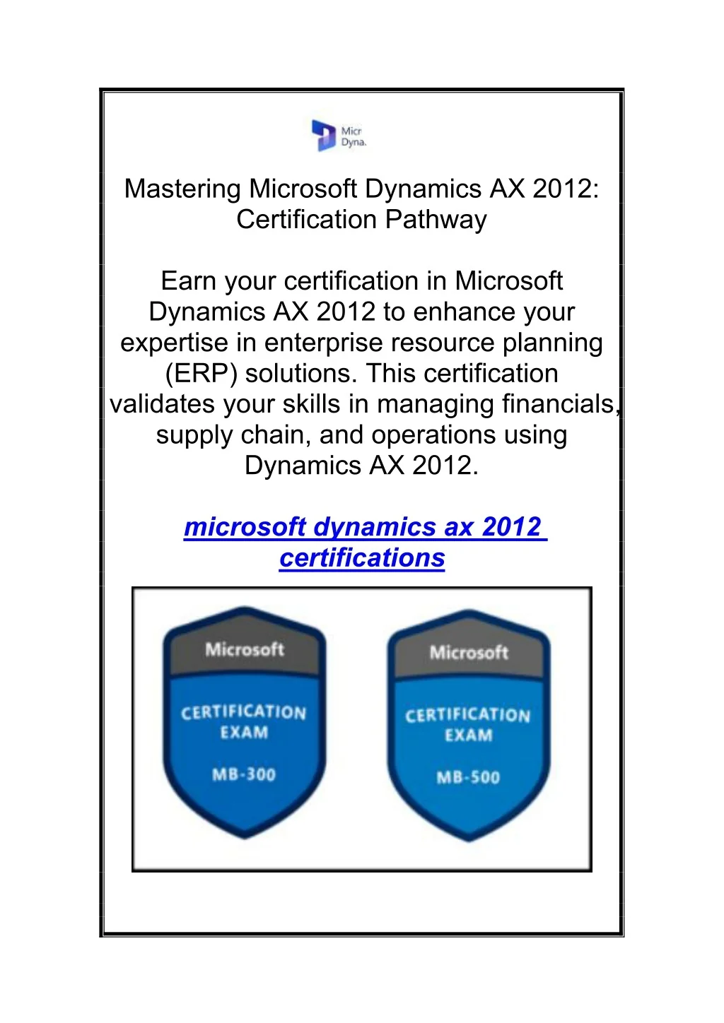 PPT - Mastering Microsoft Dynamics AX 2012 Certification Pathway ...