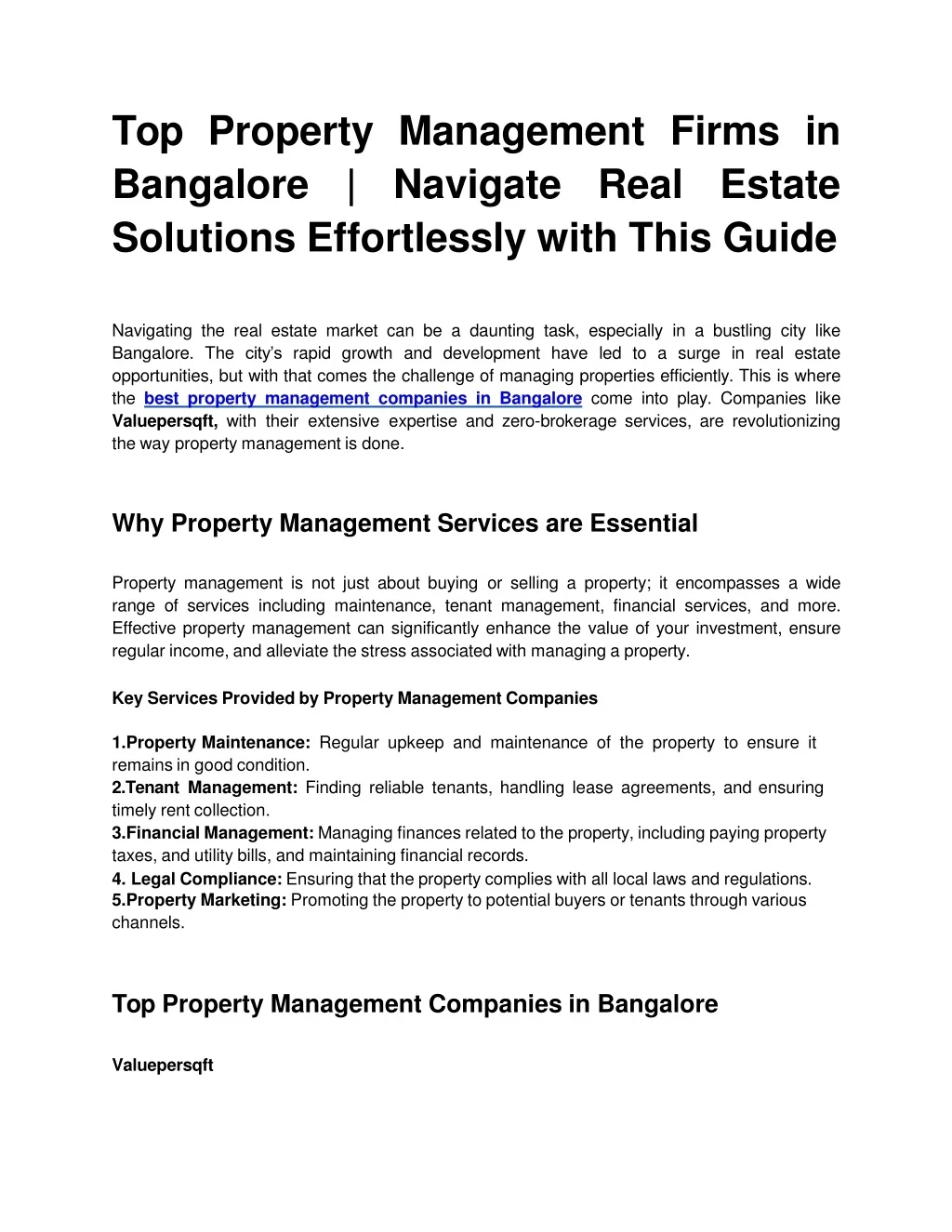 PPT - Top Property Management Firms in Bangalore PowerPoint ...