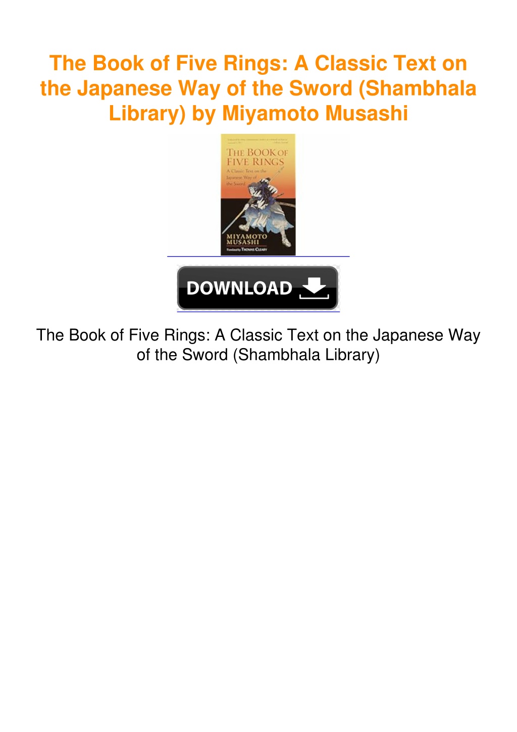 PPT TheBookofFiveRingsAClassicTextontheJapaneseWayoftheSwordShambhalaLibrary