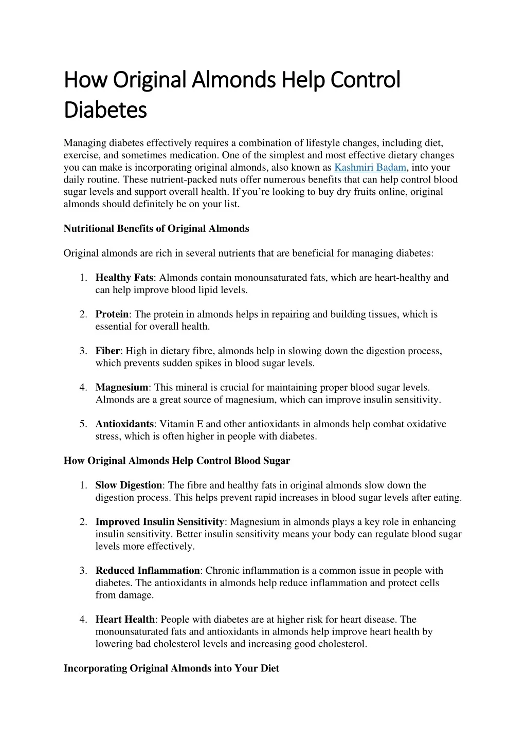PPT - How Original Almonds Help Control Diabetes PowerPoint ...