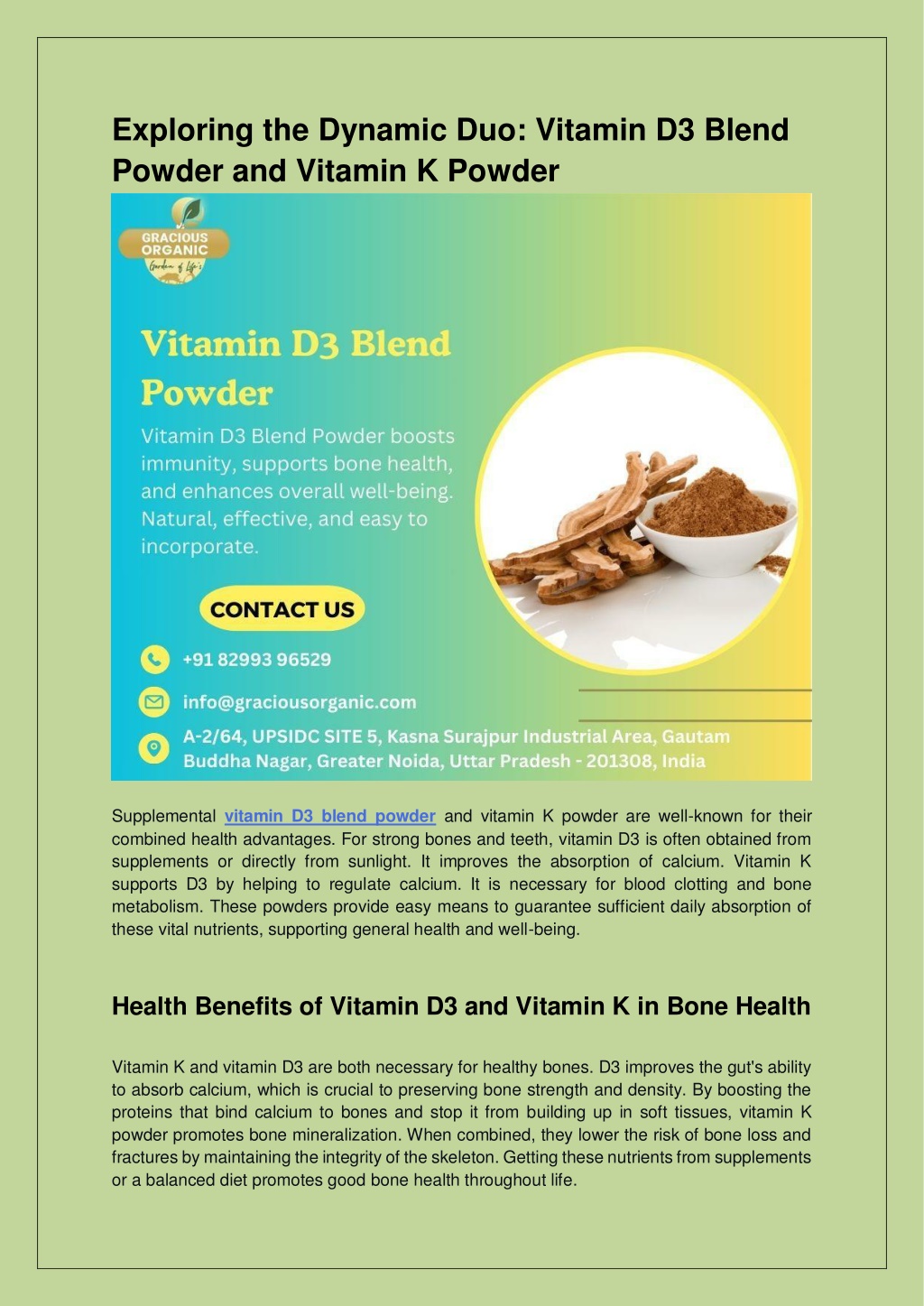 PPT - Exploring the Dynamic Duo: Vitamin D3 Blend Powder and Vitamin K ...