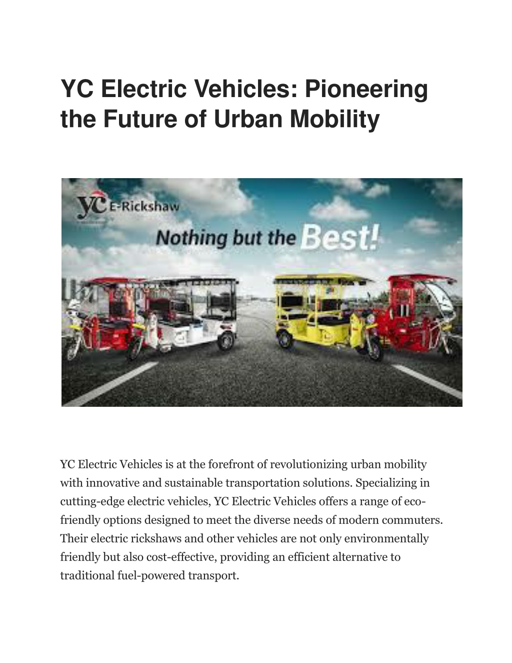 PPT - YC Electric Vehicles- Pioneering the Future of Urban Mobility ...