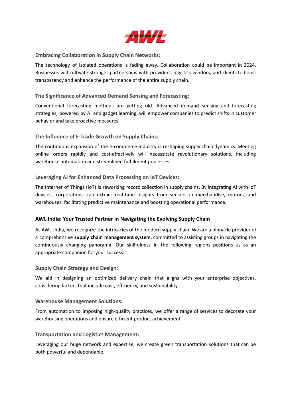 PPT - Key Trends in Supply Chain Management Services for 2024 - AWL ...