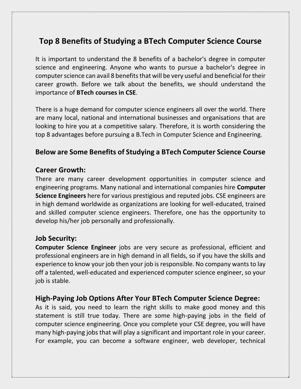 Benefits Computer Science PPT - Top 8 Benefits of Studying a BTech Computer Science Course ...