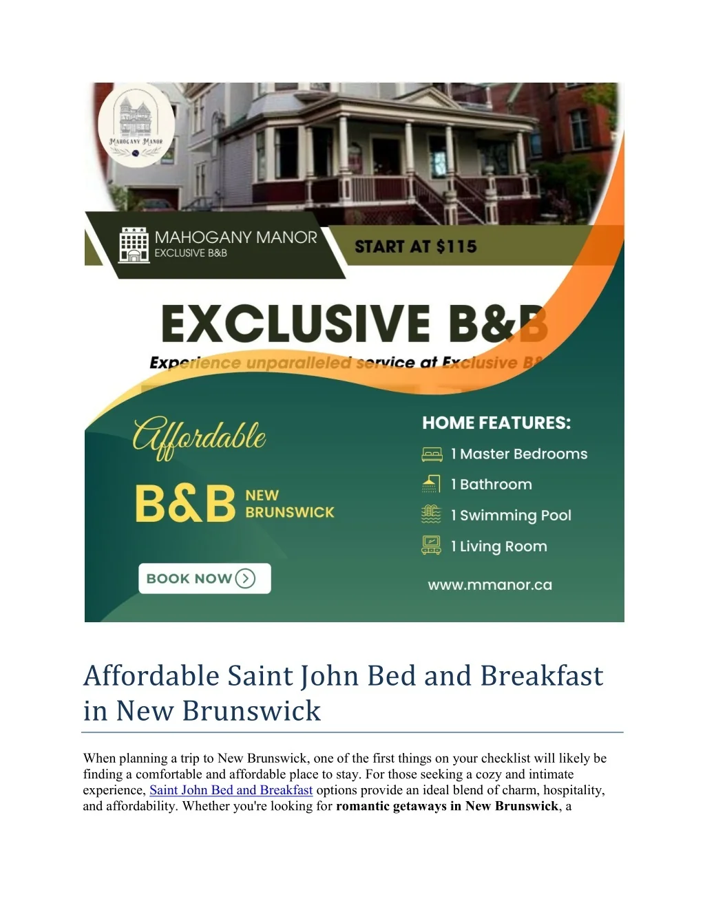 PPT - Affordable Saint John Bed and Breakfast in New Brunswick ...