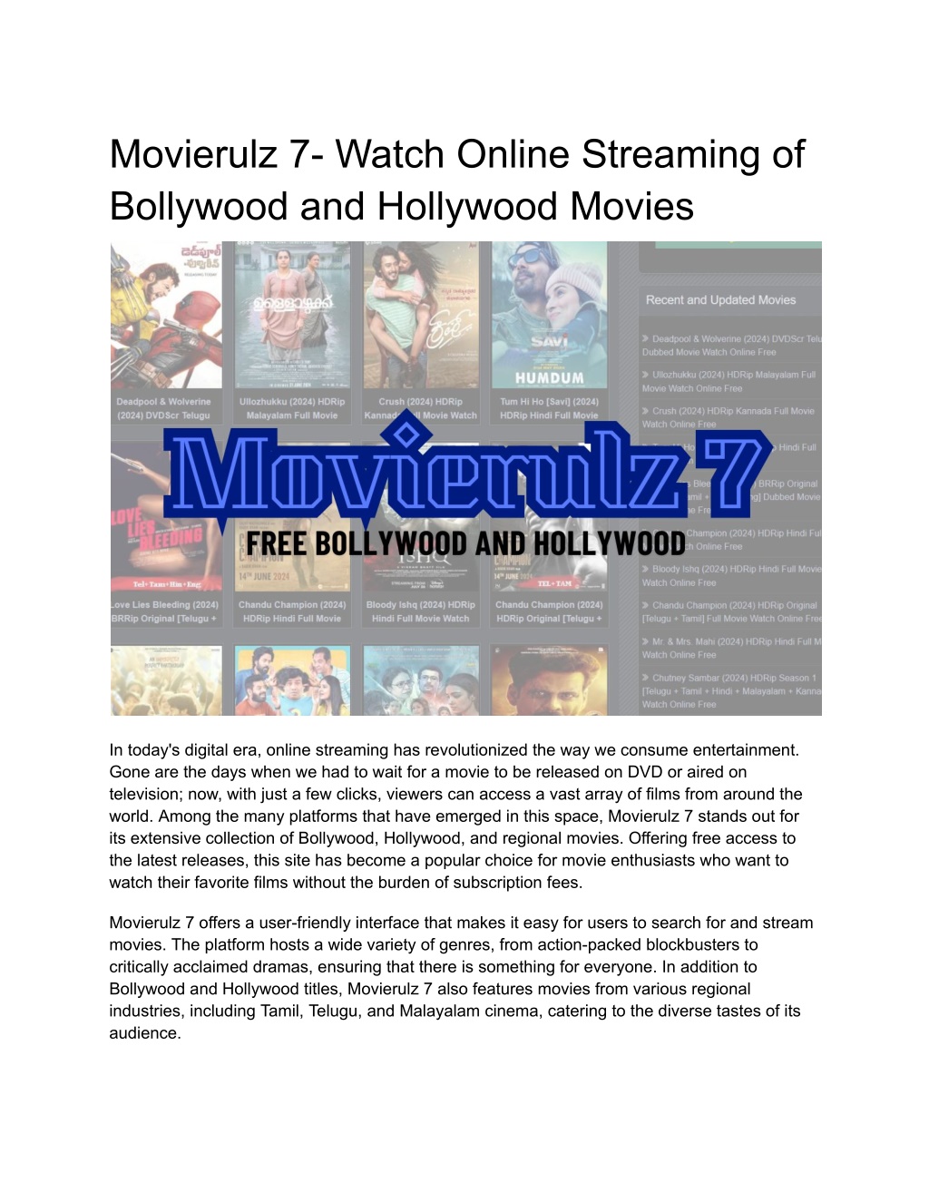 PPT Movierulz 7 Watch Online Streaming of Bollywood and Hollywood
