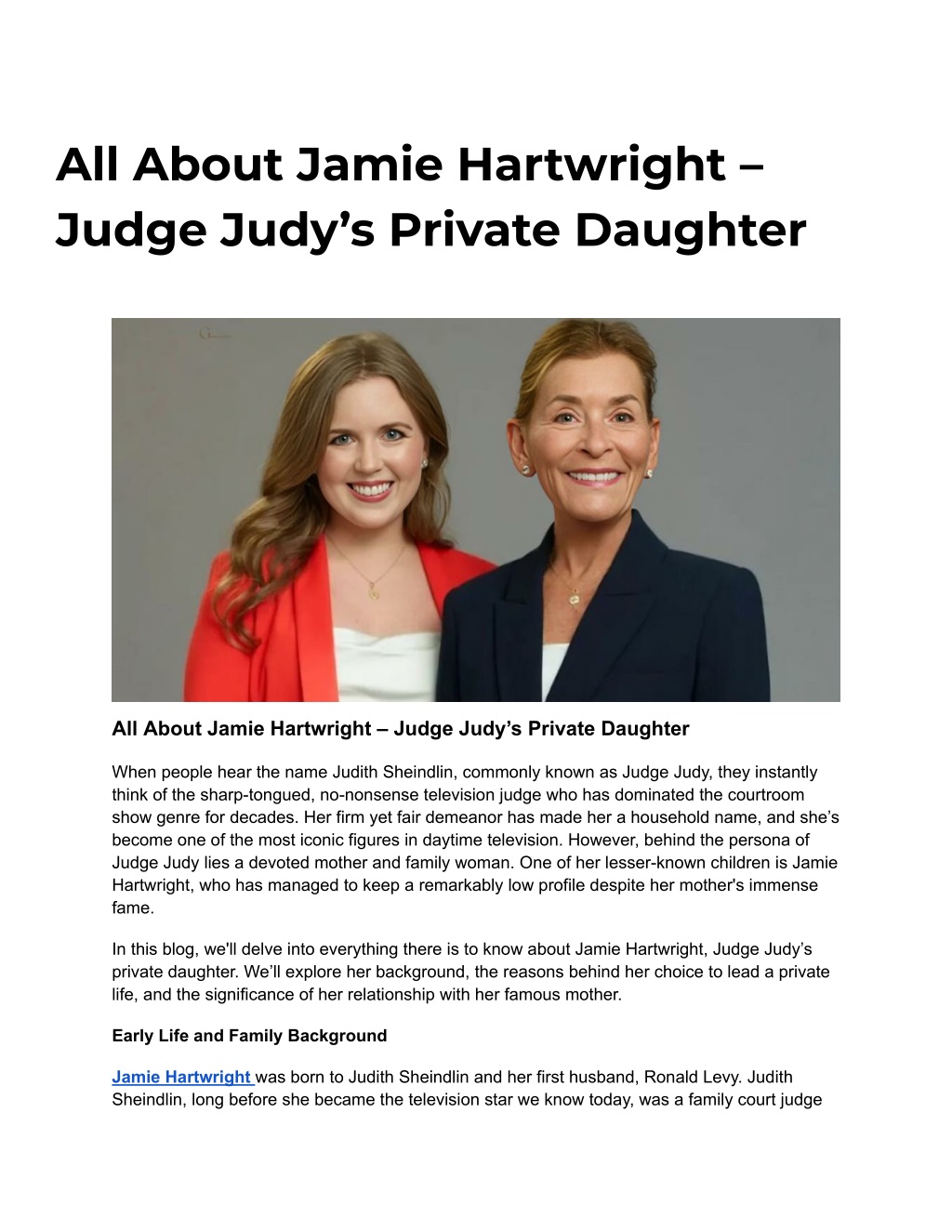 Ppt All About Jamie Hartwright Judge Judy’s Private Daughter Powerpoint Presentation Id