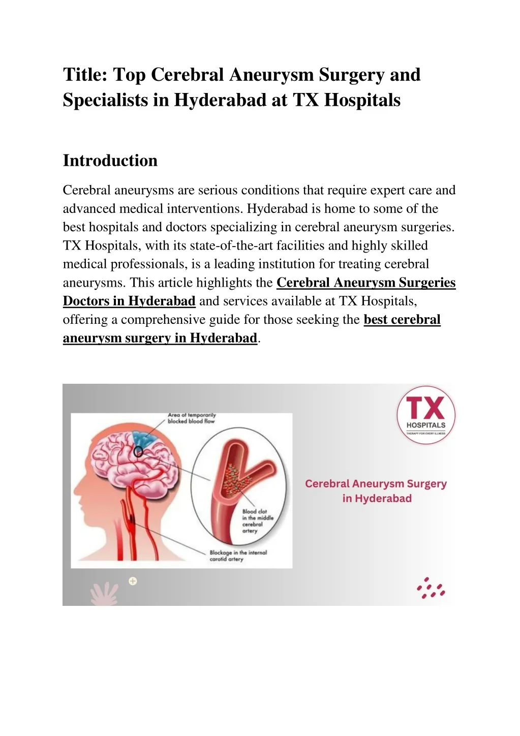 PPT - Top Cerebral Aneurysm Surgery in Hyderabad -TX Hospitals ...