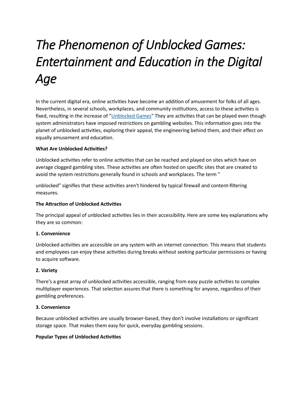 PPT - The Phenomenon of Unblocked Games: Entertainment and Education in the Digital Ag 