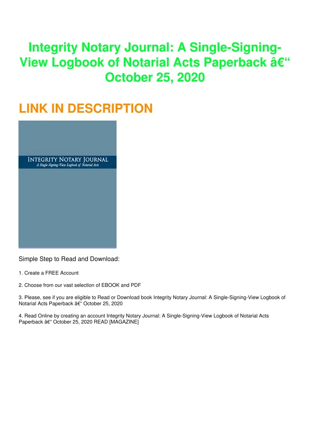 PPT - pdf kindle download integrity notary journal: a single-signing ...