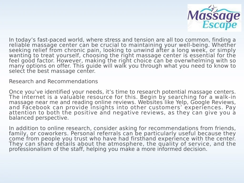 PPT - Choosing the Right Massage Center: What You Need to Know ...