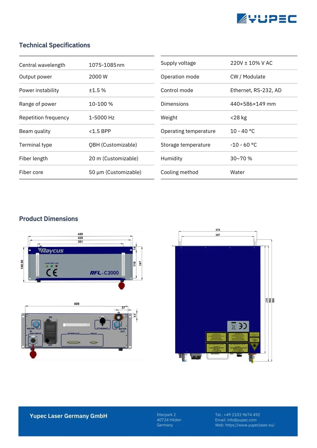 PPT - Raycus 2000W Single Module CW Fiber Laser Source Data Sheet V1.0 ...