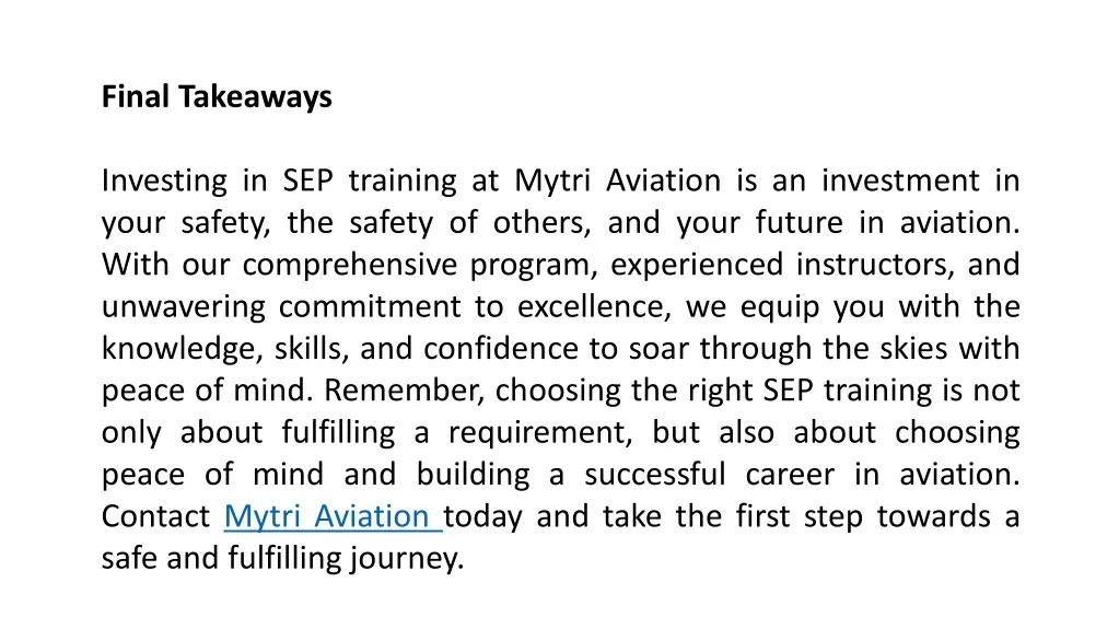 PPT - Why SEP Training Matters and Why Mytri Aviation is Your Best ...