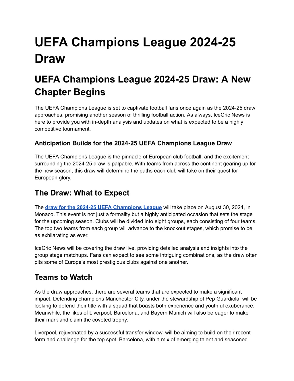 PPT UEFA Champions League 202425 Draw PowerPoint Presentation, free