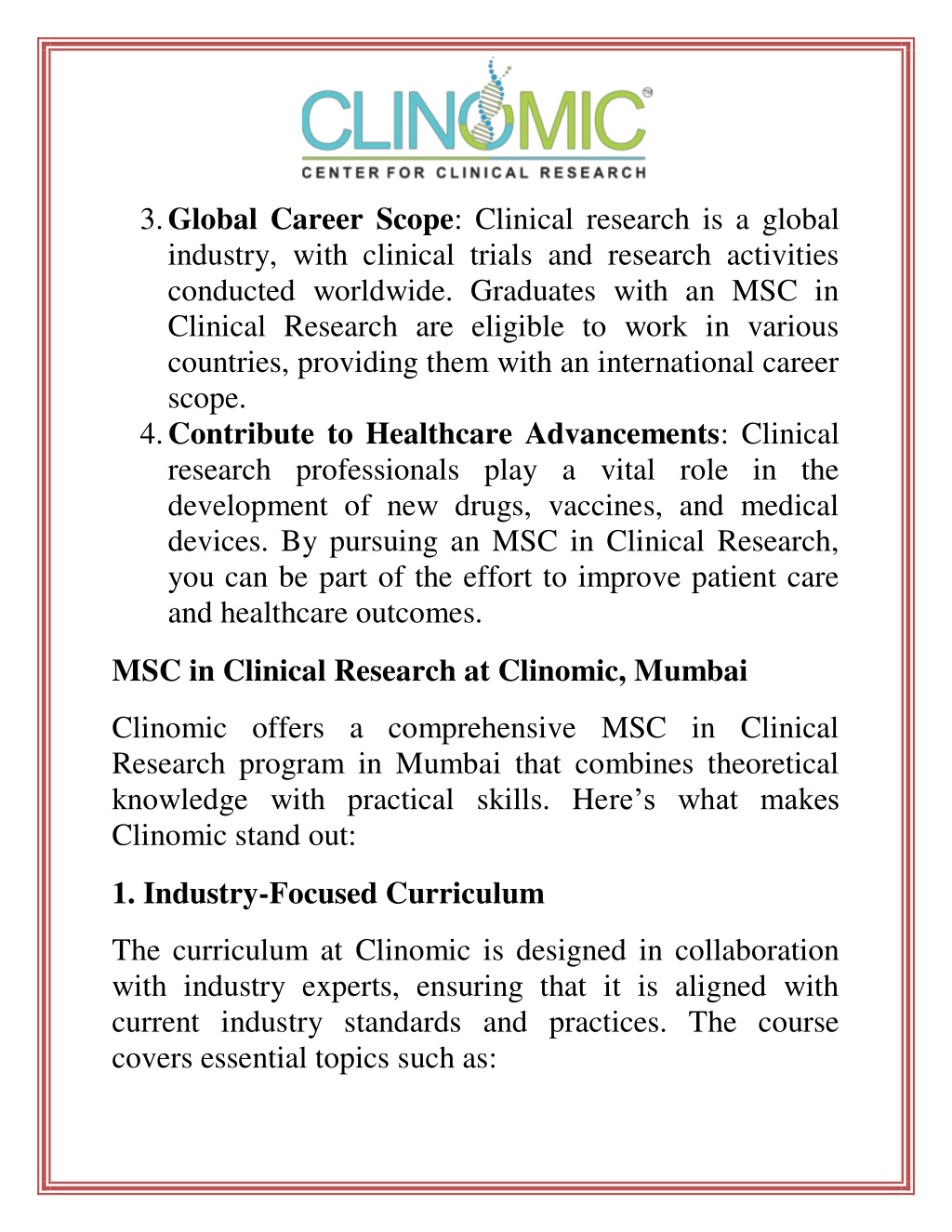 Msc In Clinical Research From Ignou PPT - MSC in Clinical Research in Mumbai Pave Your Way to a Promising