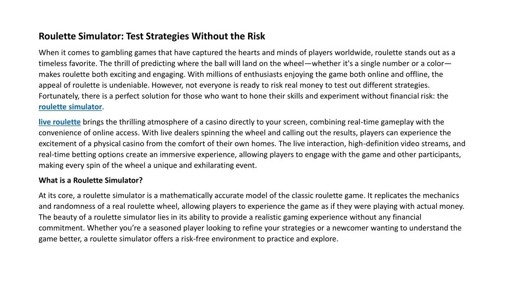 Roulette Program From Simulation Strategy PPT - Mastering Strategies with a Roulette Simulator PowerPoint ...