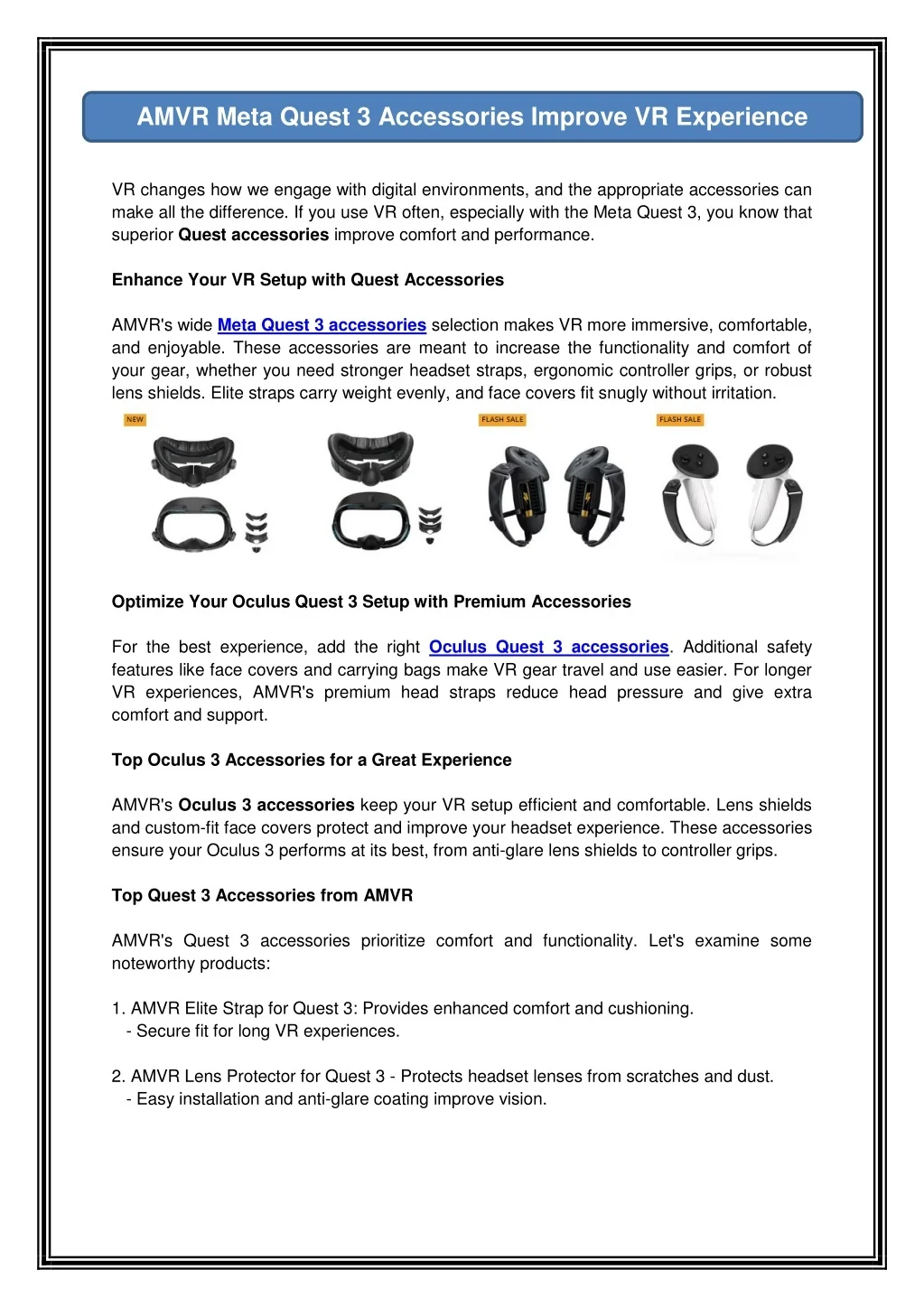 PPT AMVR Meta Quest 3 Accessories Improve VR Experience PowerPoint