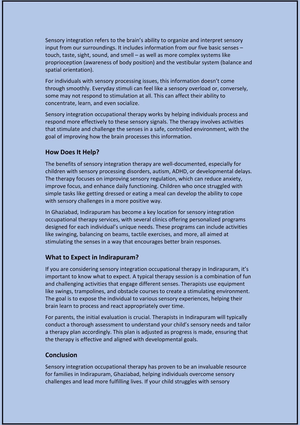 PPT - Sensory Integration Occupational Therapy in Indirapuram ...