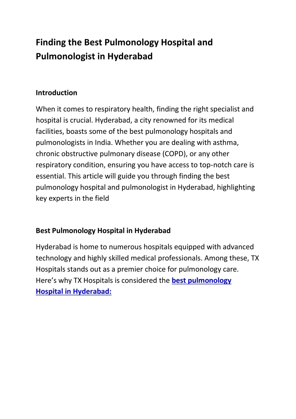 PPT - Best Pulmonology Hospital and Pulmonologist in Hyderabad -TX ...