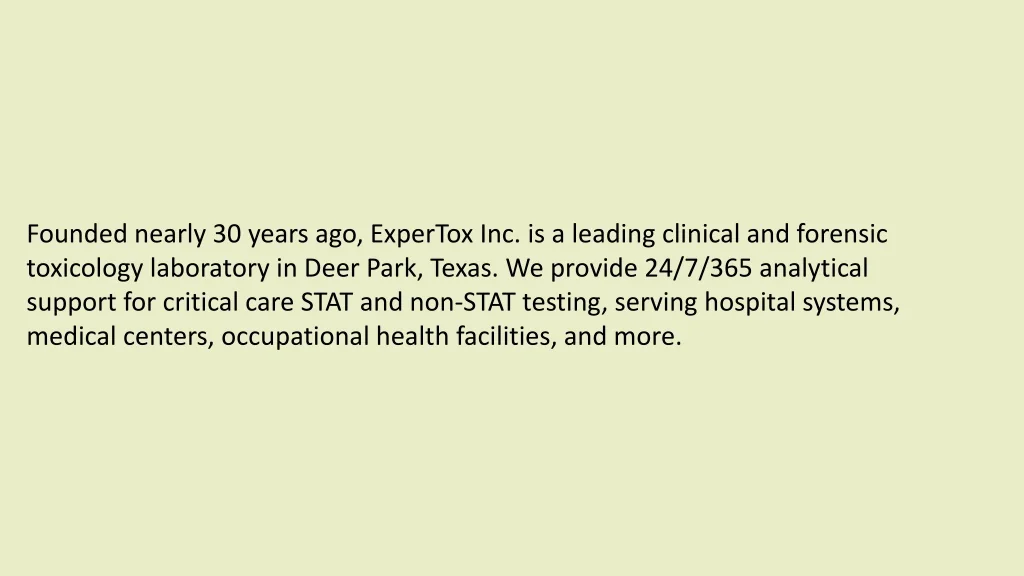 PPT - ExperTox - Reliable Clinical and Toxicology Laboratory Expertise ...