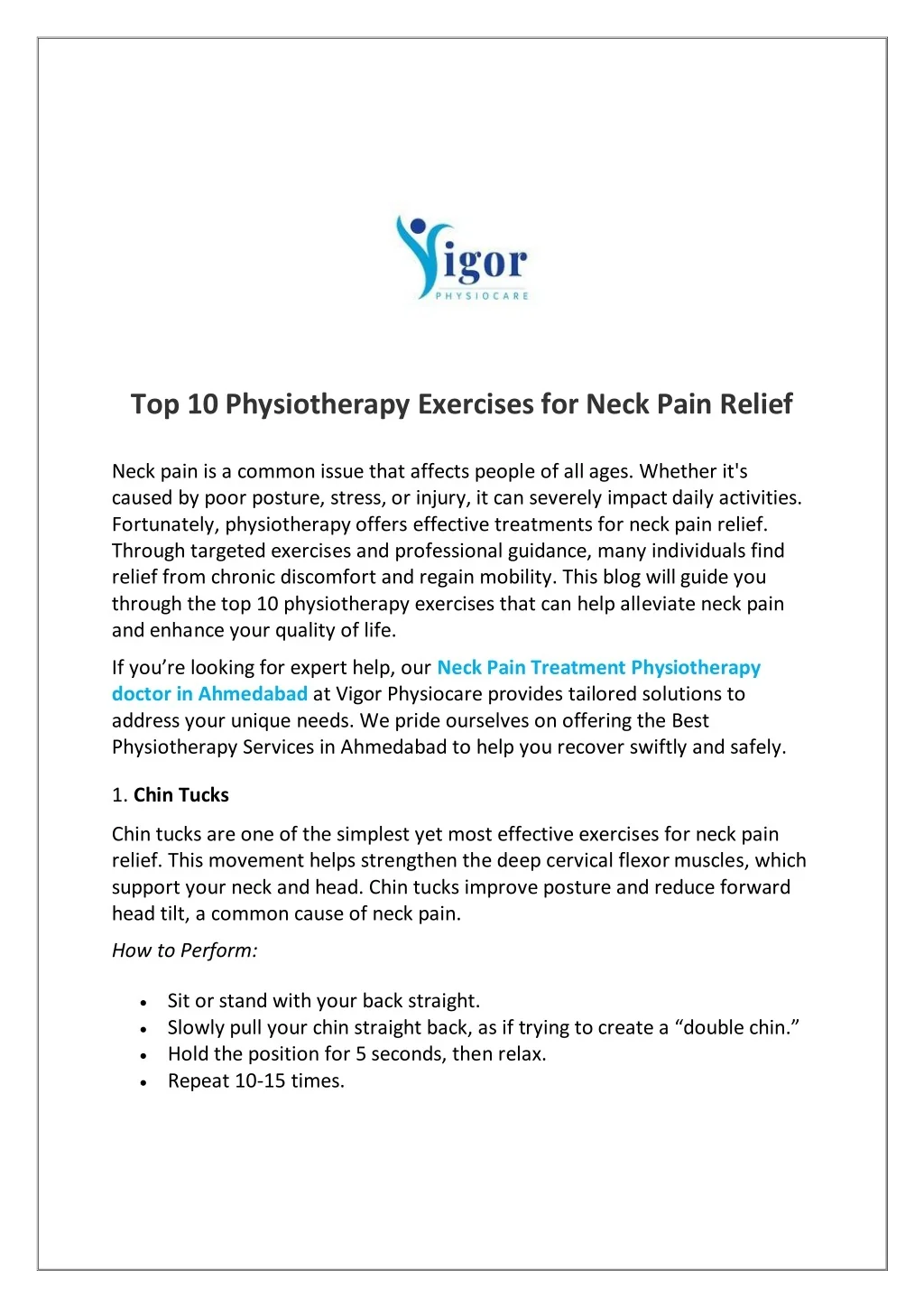 PPT - Top 10 Physiotherapy Exercises for Neck Pain Relief PowerPoint ...